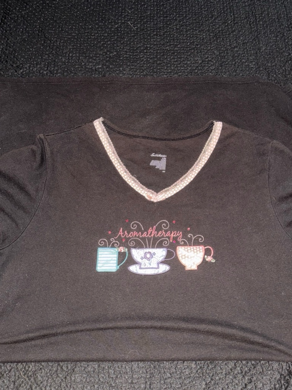 Brown oversized V-Neck Sleep Dress with Aromatherapy Cup Graphic